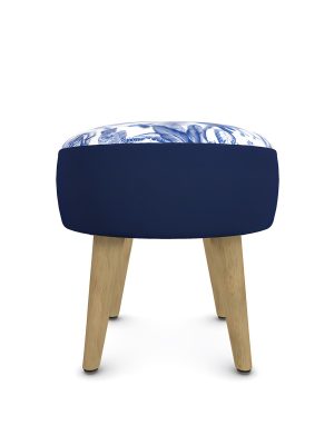 Midnight Emir Round Foot Stool Blue And Natural